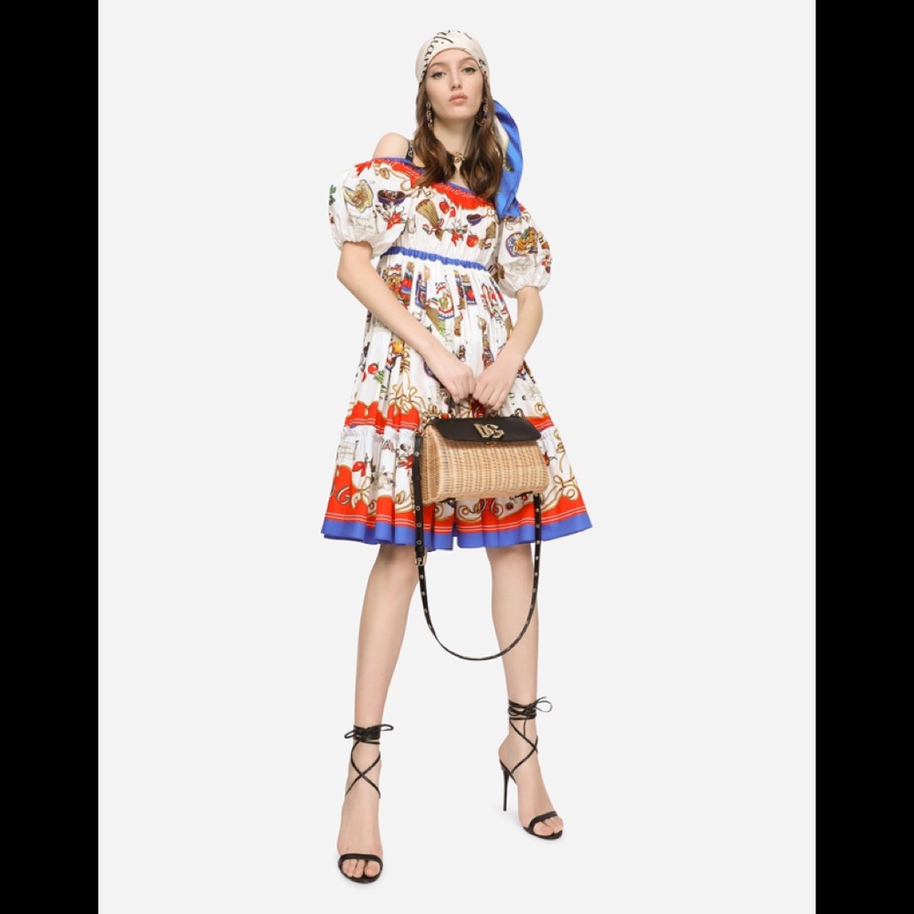 Cold-shoulder gathered printed cotton-poplin dress